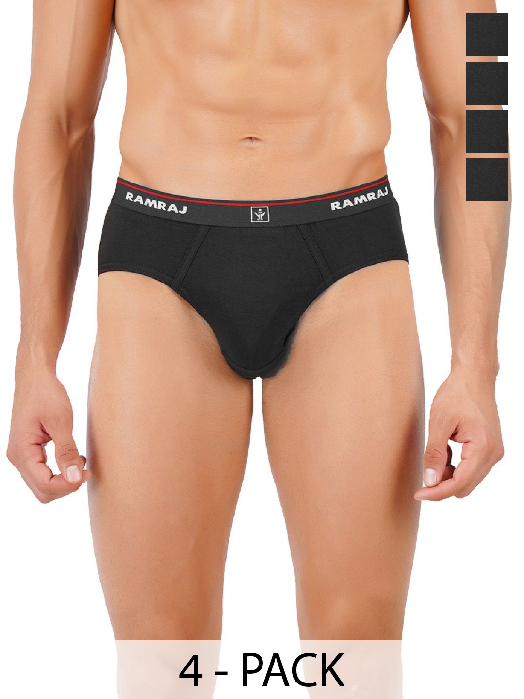 

RAMRAJ Men Pack of 4 Cotton Outer Elastic Briefs, Black