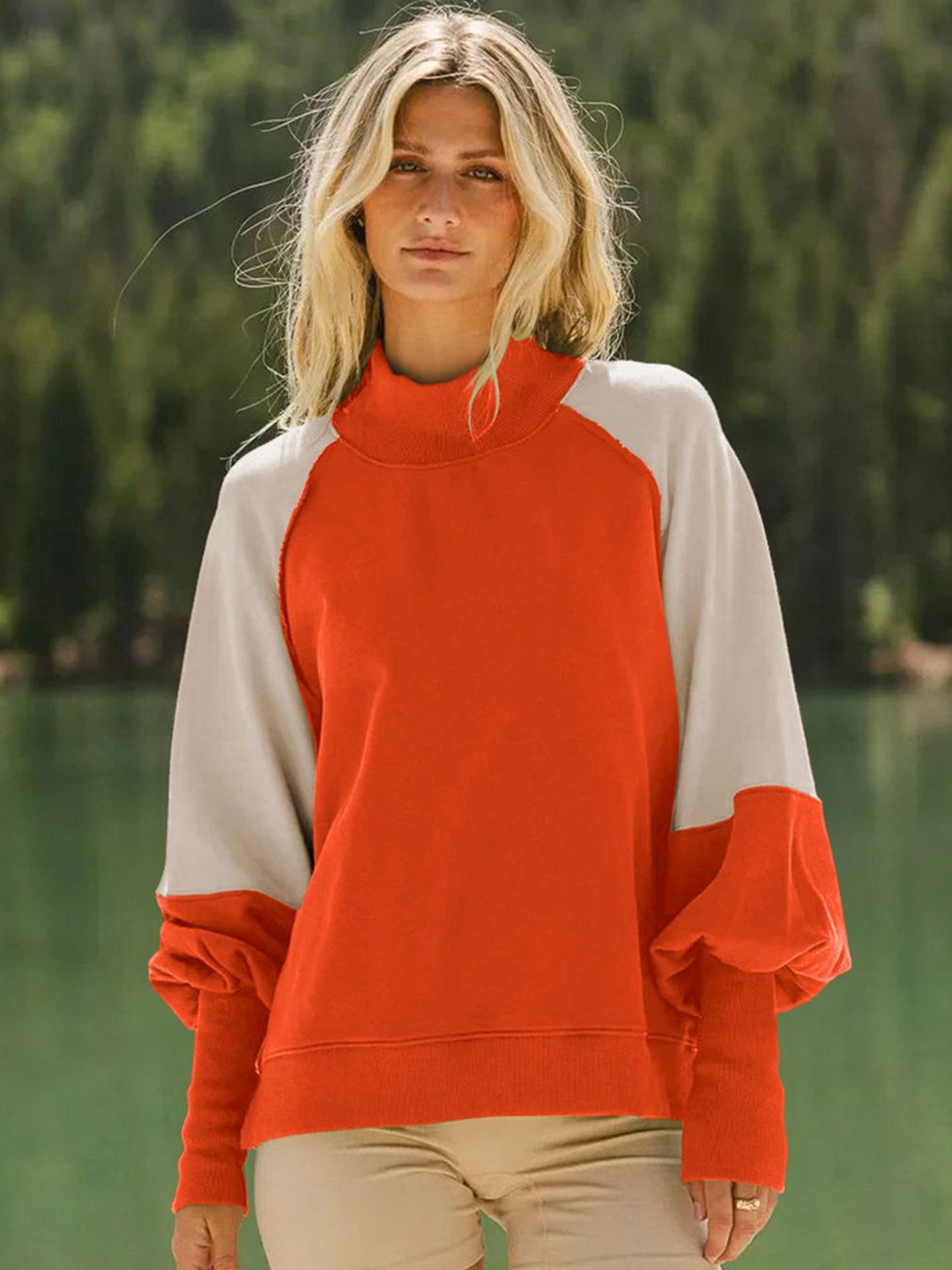 

StyleCast x Revolte Women Colourblocked Long Sleeves Sweatshirt, Orange