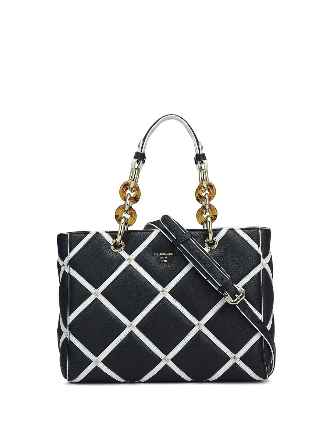 

Da Milano Textured Leather Structured Satchel, Black