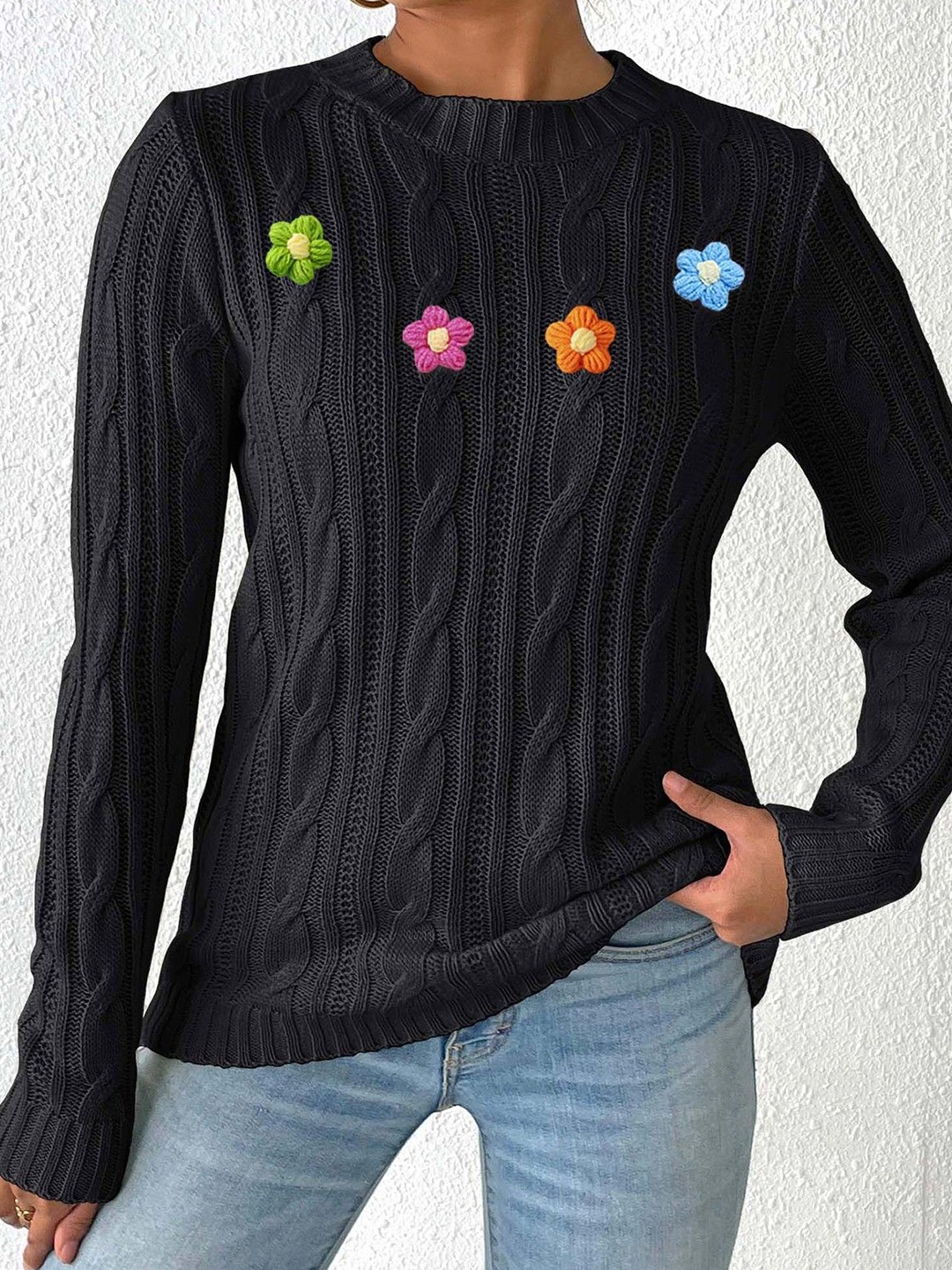 

StyleCast x Revolte Women Pullover Sweaters with Applique Detail, Black