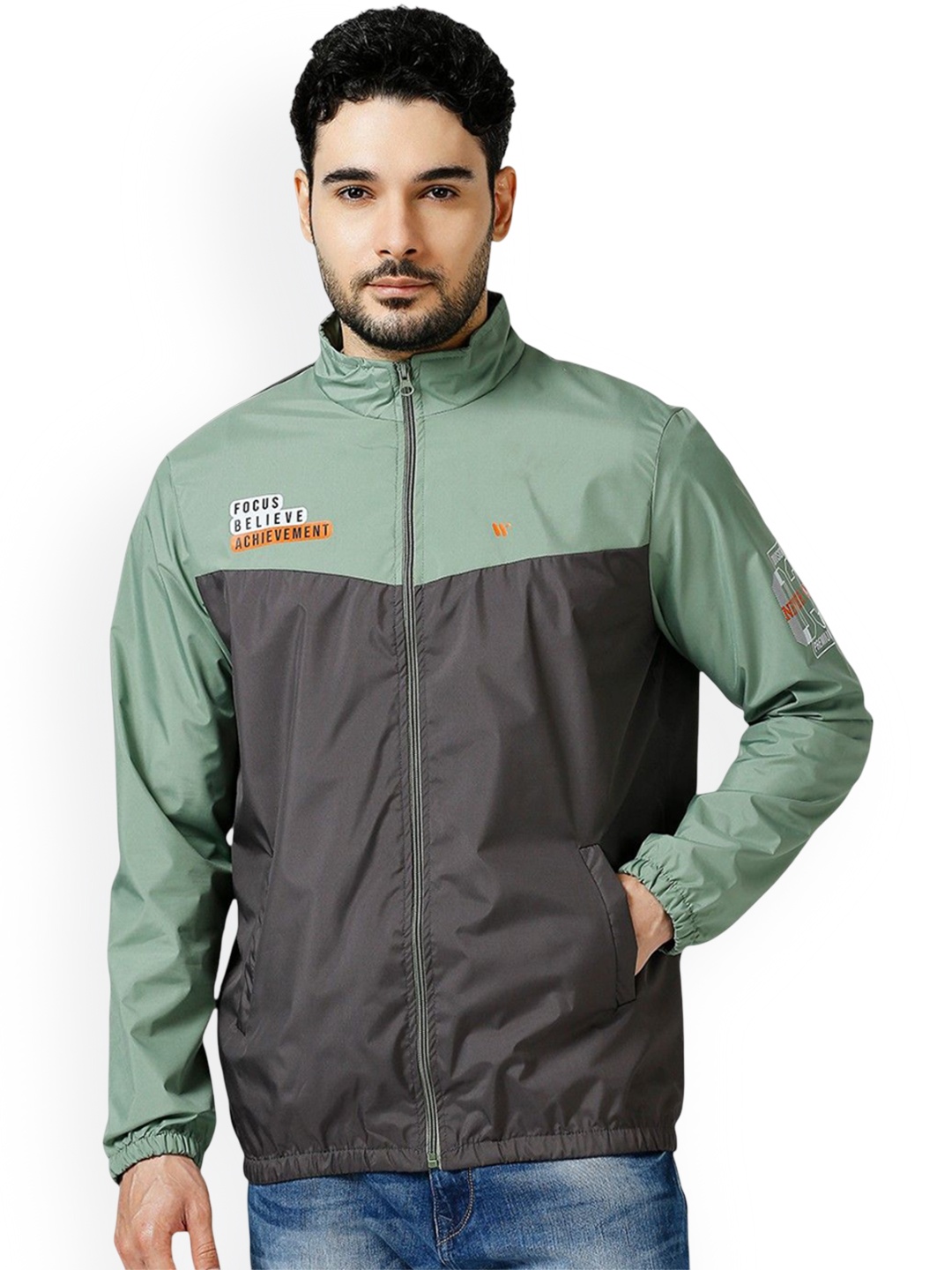 

Zeel Men Windcheater Crop Sporty Jacket, Grey