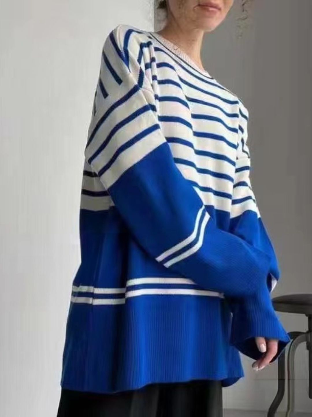 

StyleCast Women Striped Boat Neck Pullover Sweaters, Blue