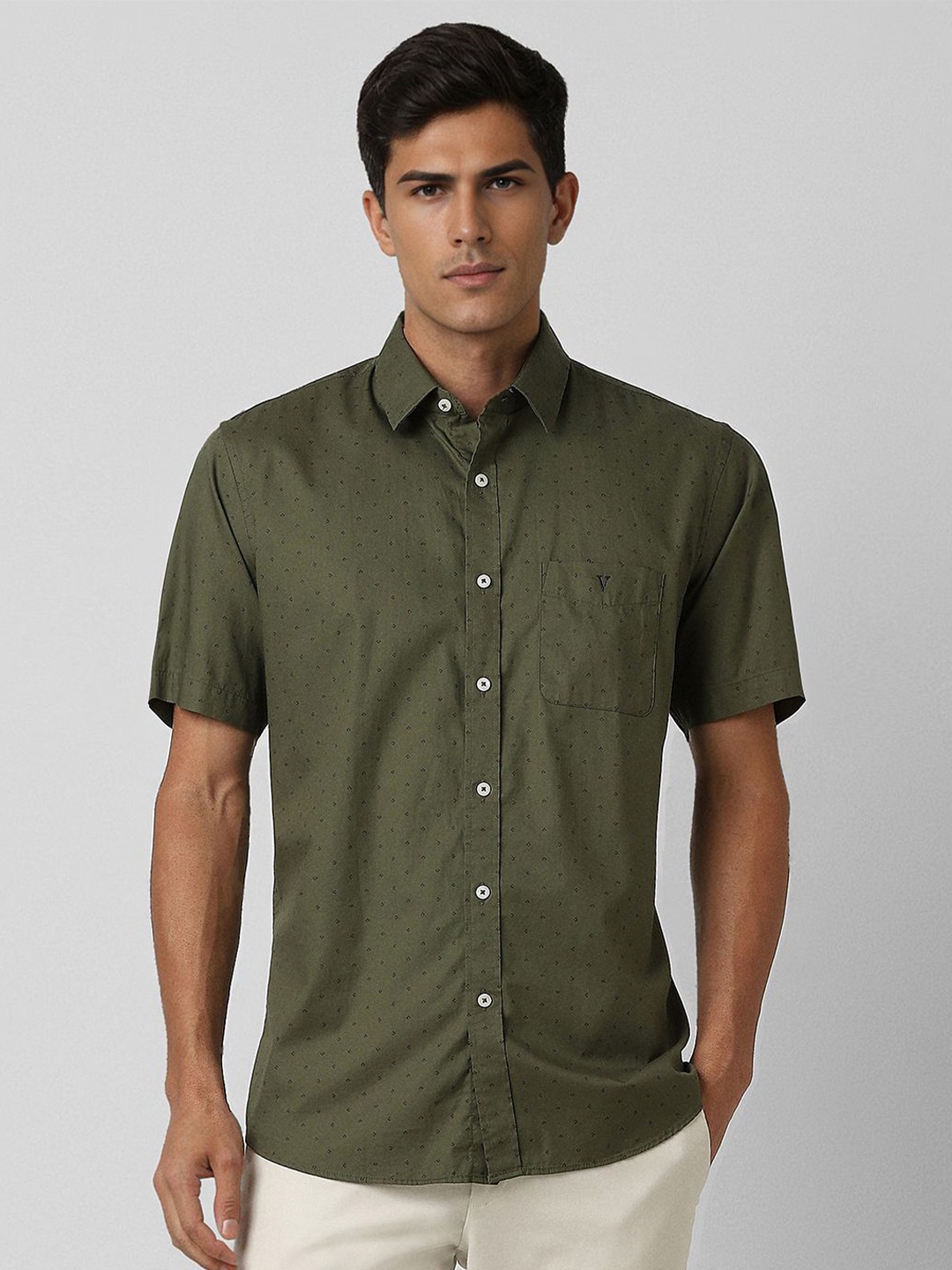 

Van Heusen Sport Men Slim Fit Opaque Printed Casual Shirt, Olive