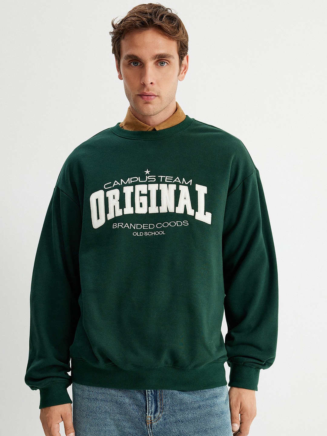 

Koton Men Embroidered Typography Sweatshirt, Green