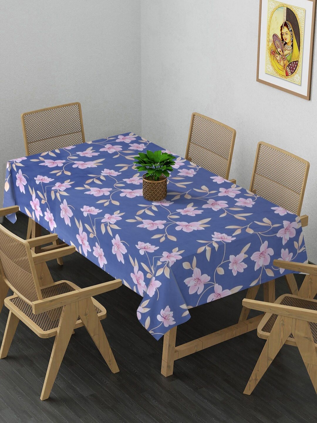 

Arrabi Blue & Pink Floral Printed 8-Seater Table Cover