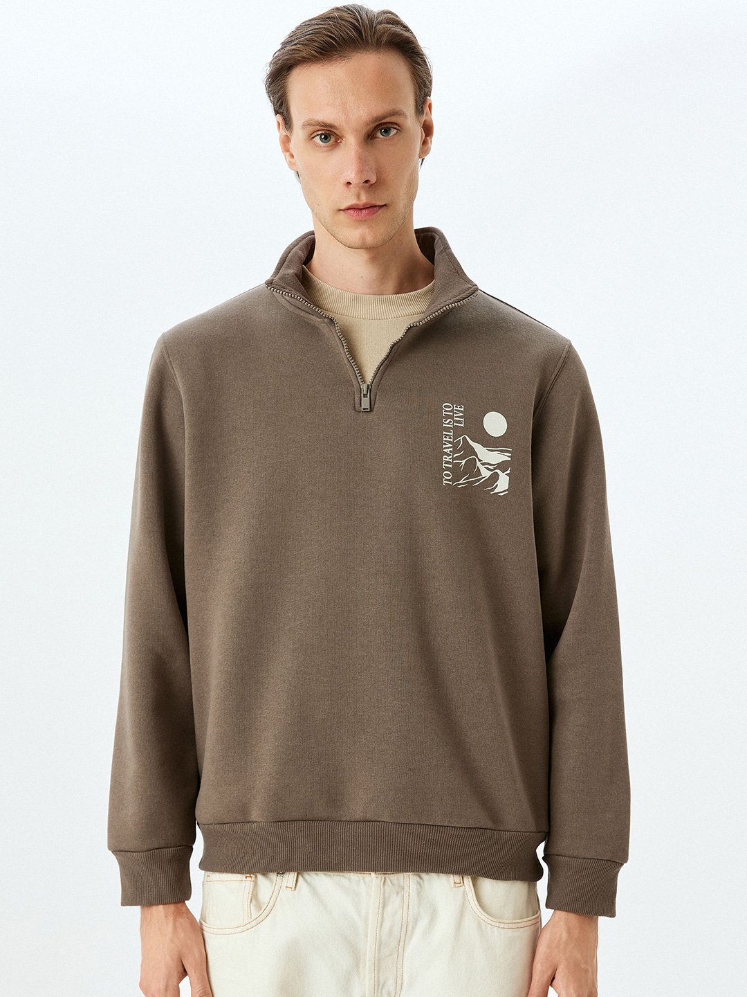 

Koton Men Mock Collar Sweatshirt, Brown