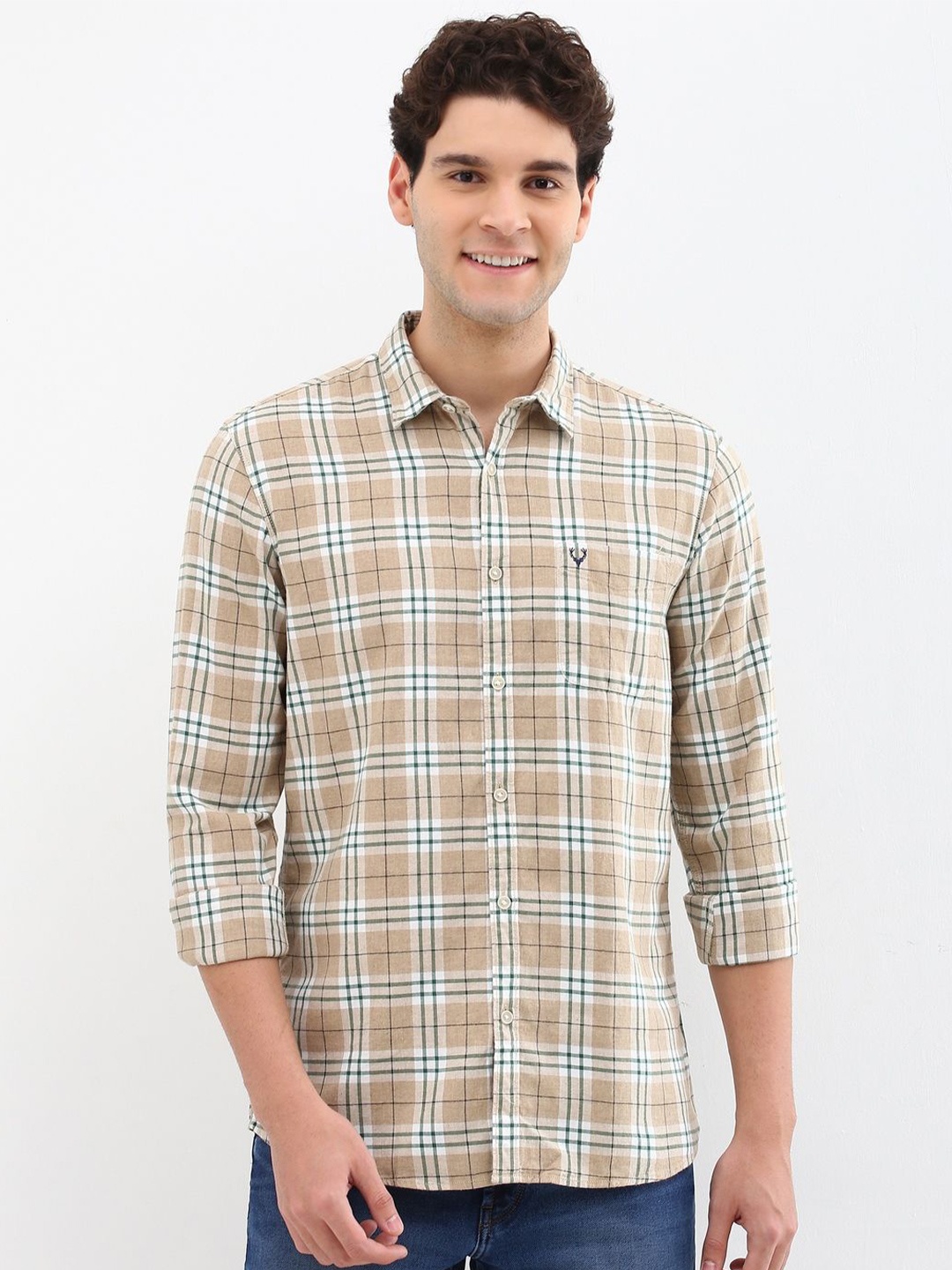 

Allen Solly Men Custom Opaque Checked Casual Shirt, Beige