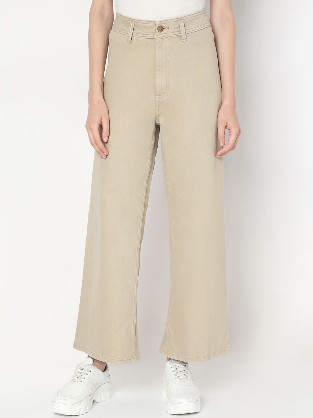 

Vero Moda Women Wide Leg High-Rise Stretchable Jeans, Beige