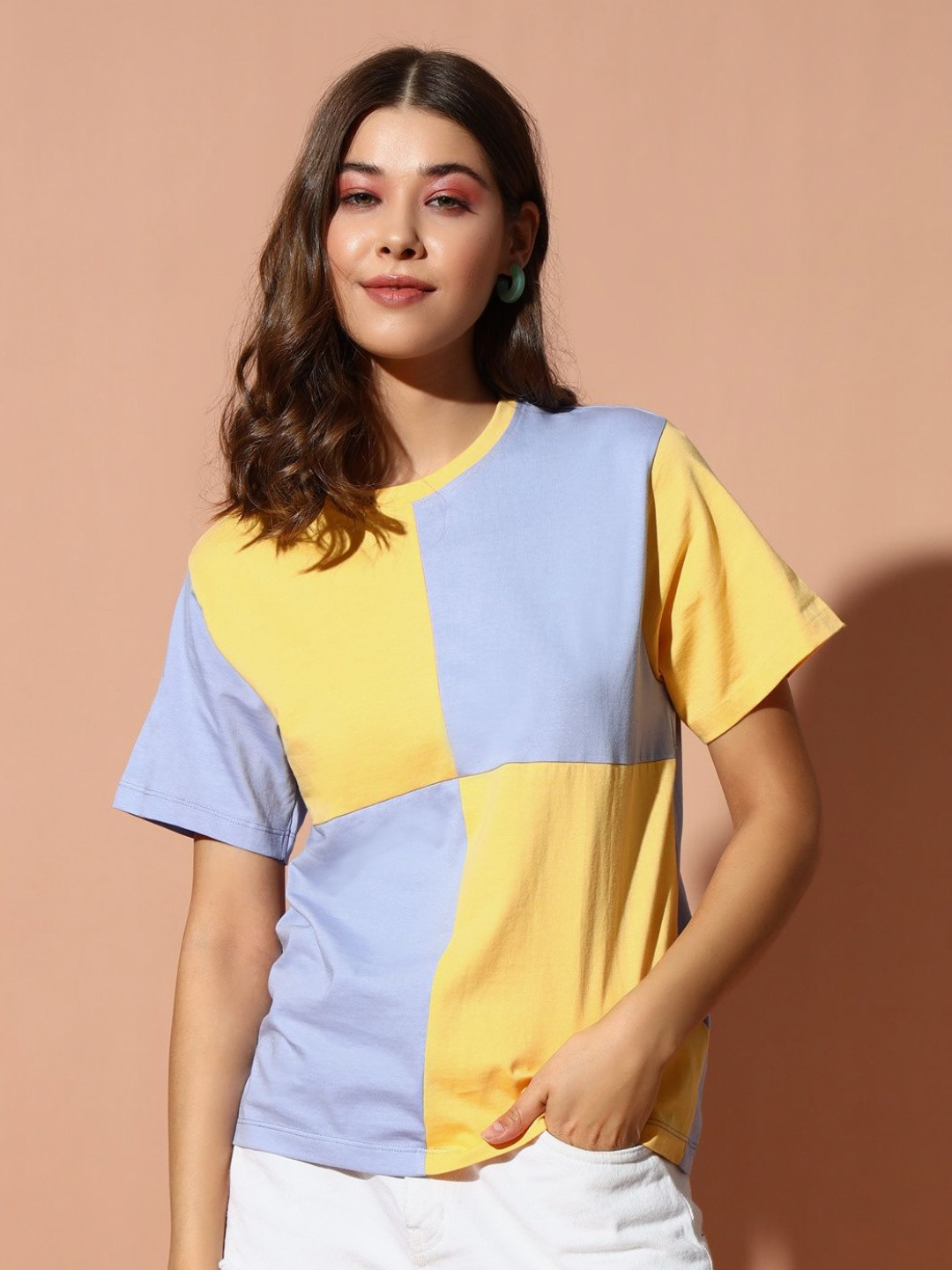 

The Dry State Women Colourblocked Pockets T-shirt, Blue