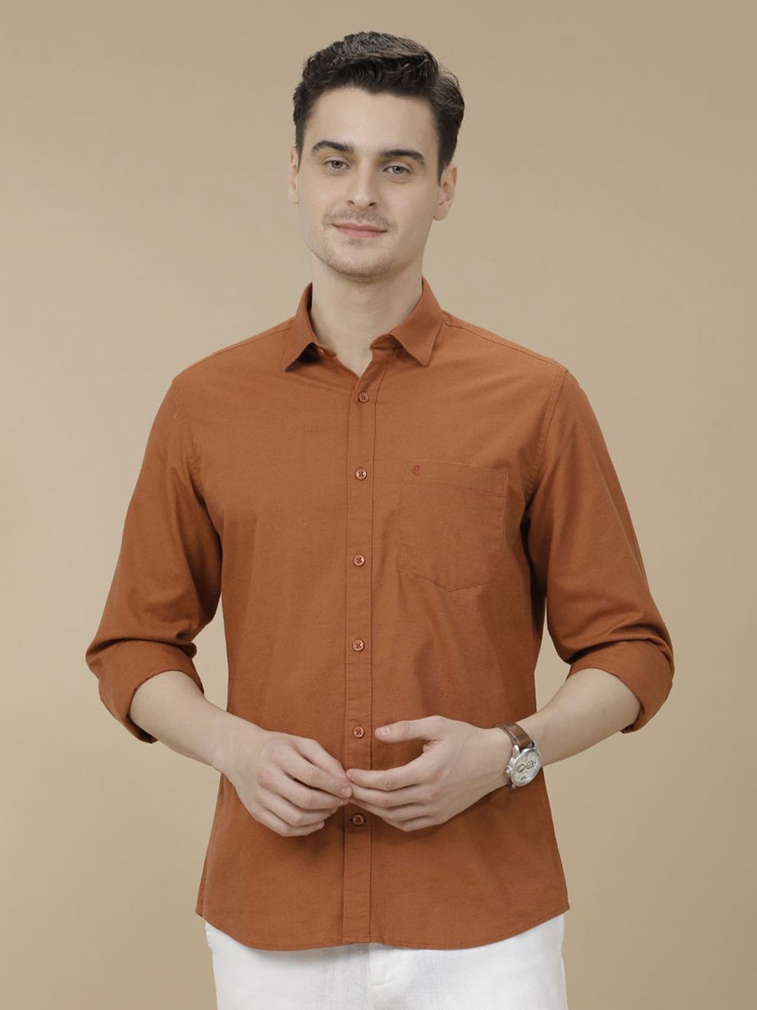 

CAVALLO by Linen Club Contemporary Slim Fit Casual Shirt, Brown