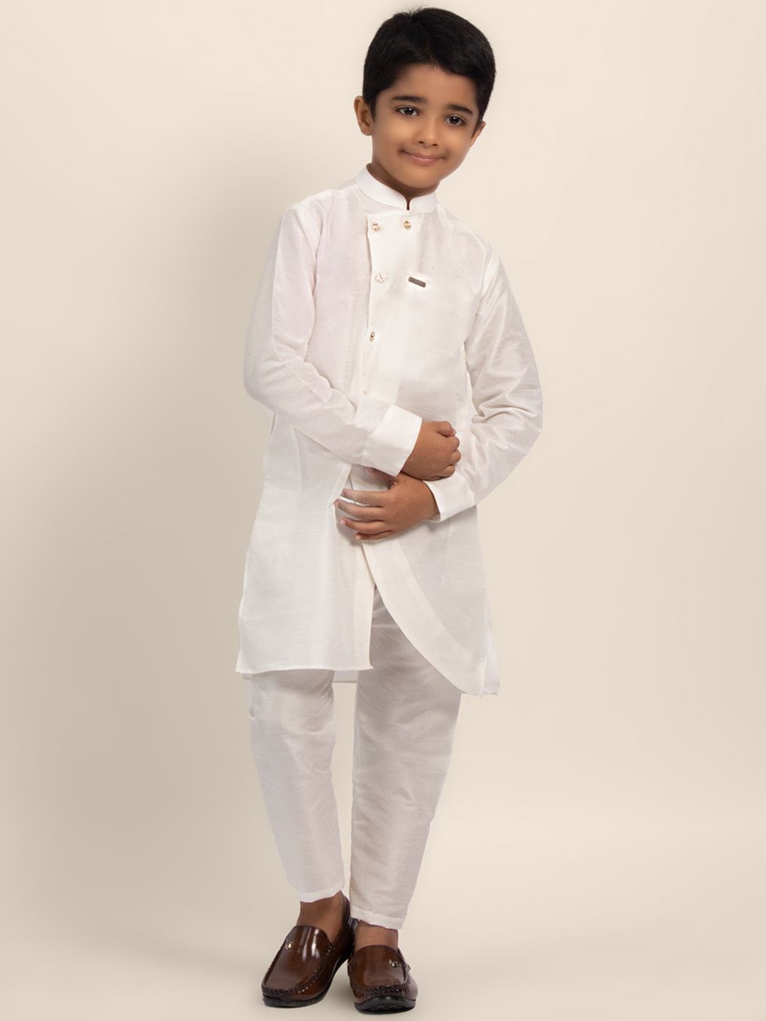 

DEVOILER Boys Mandarin Collar Straight Kurta, White
