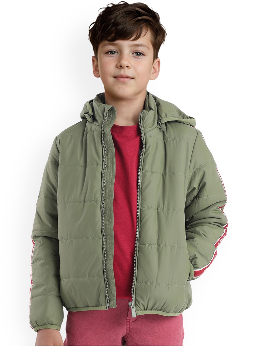 

Rare Ones Boys Solid Zipper Puffer Jacket, Olive