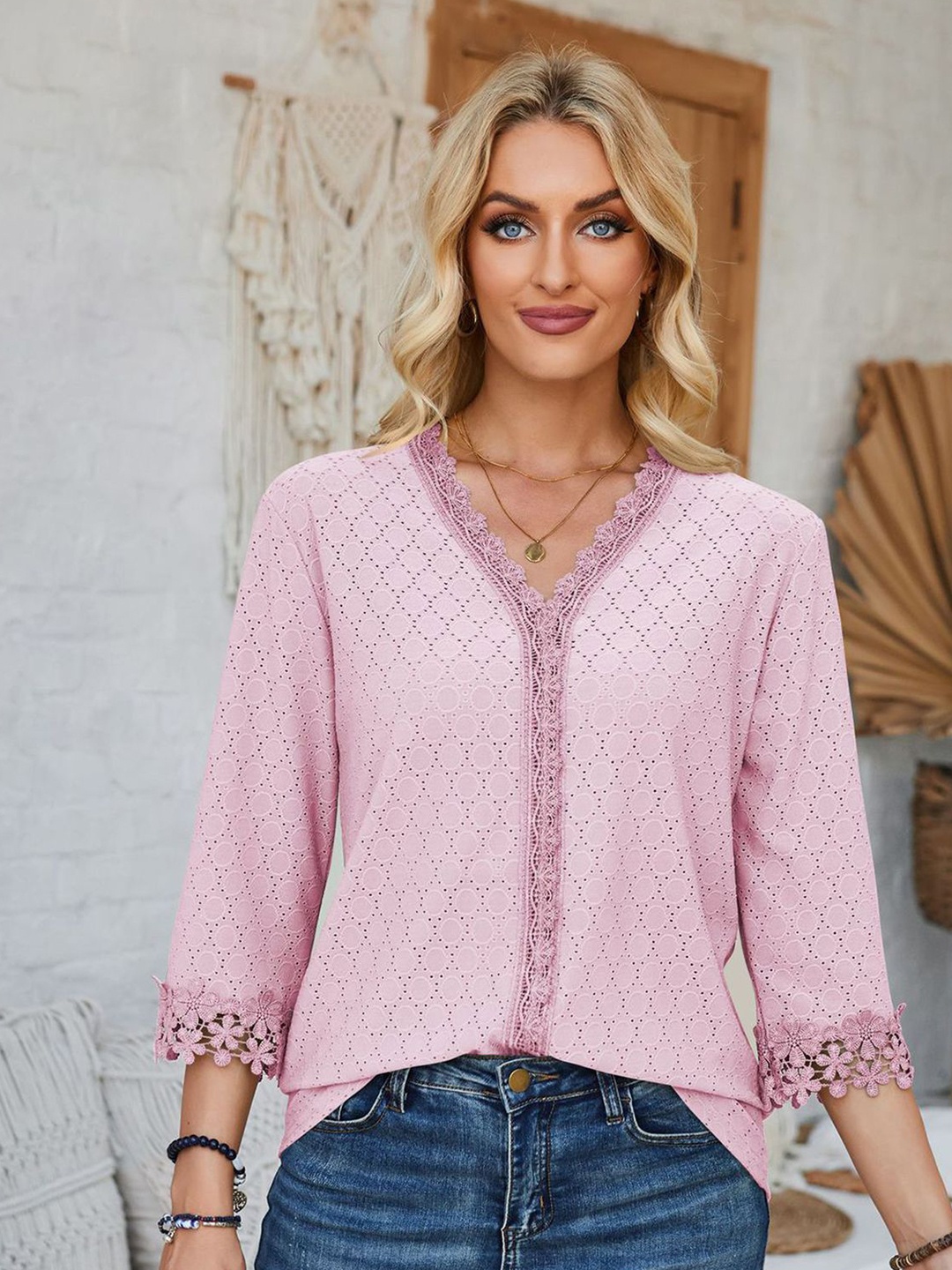 

StyleCast x Revolte Women Self Design Applique Top, Pink