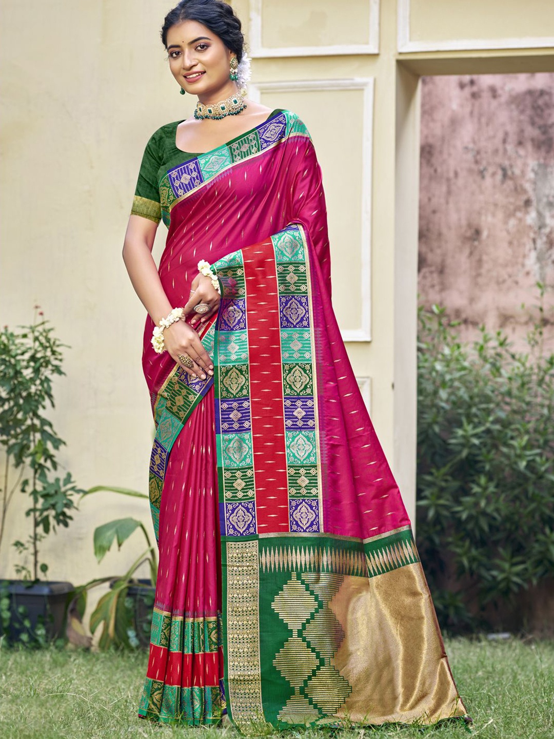 

SANGAM PRINTS Woven Design Zari Handloom Tussar Saree, Violet