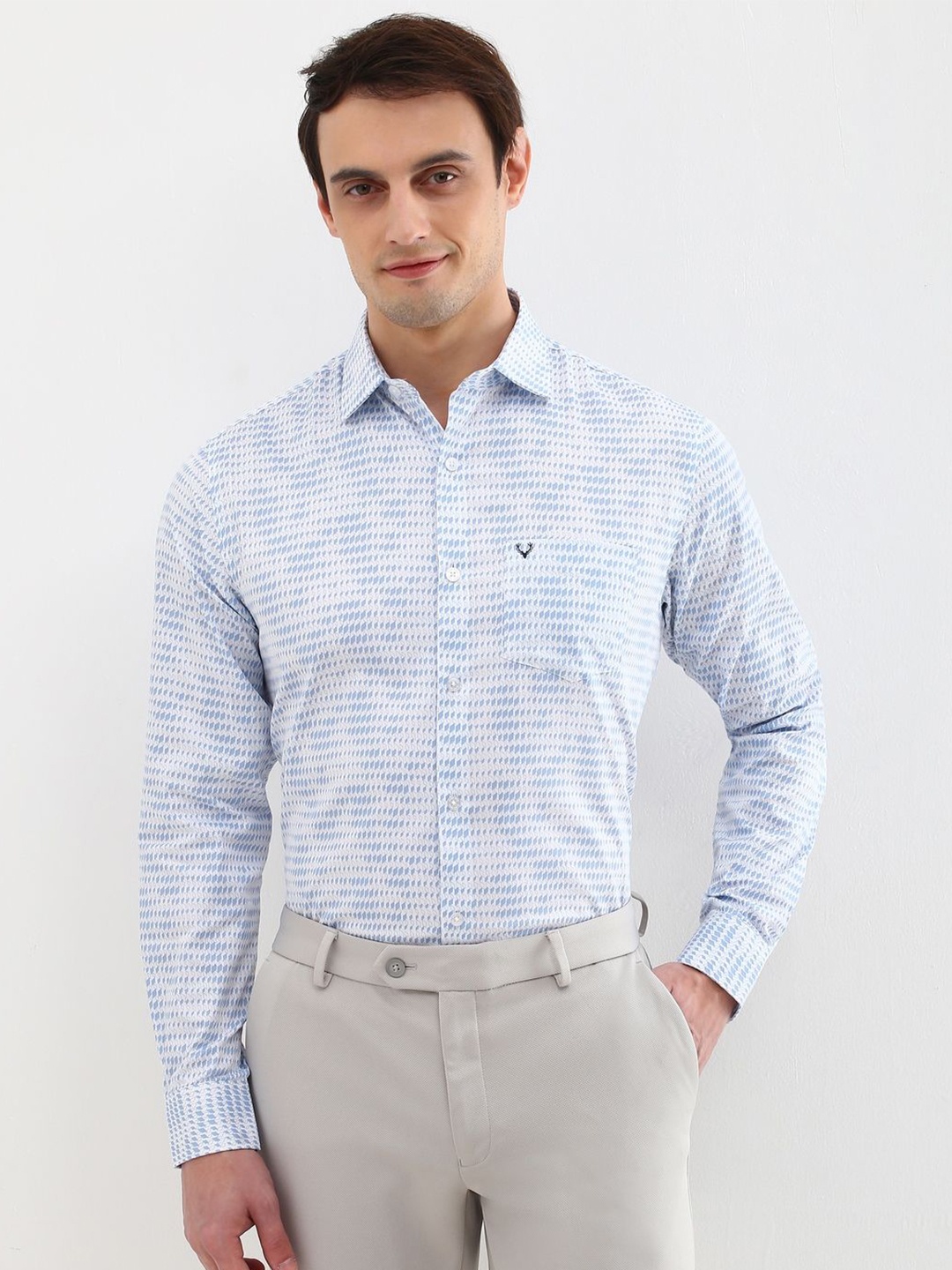 

Allen Solly Men Slim Fit Opaque Printed Formal Shirt, Blue