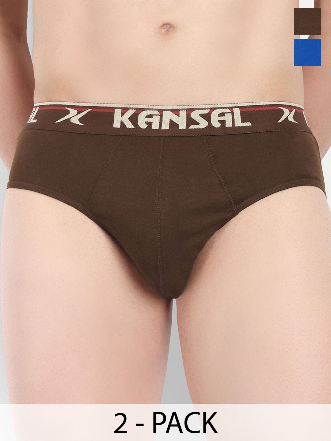 

KANSAL Men Pack Of 2 Mid-Rise Seamless Basic Briefs 9-CUT_1051_P2_rBMst, Blue