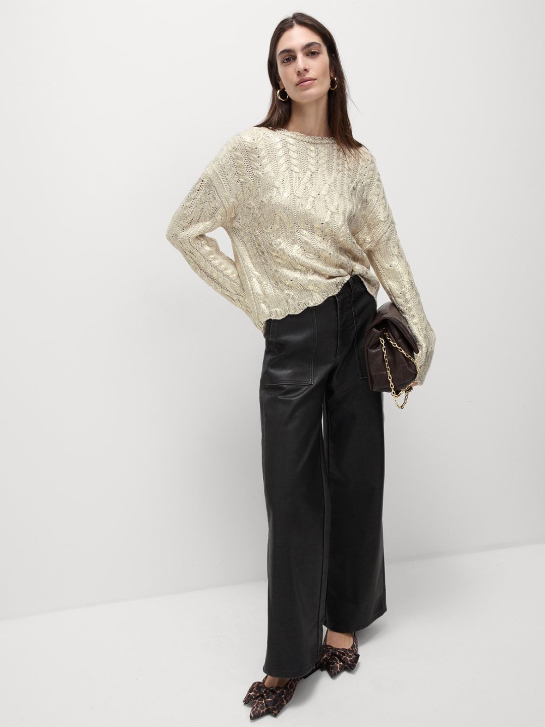 

Marks & Spencer Women Cable Knit Pullover, Gold