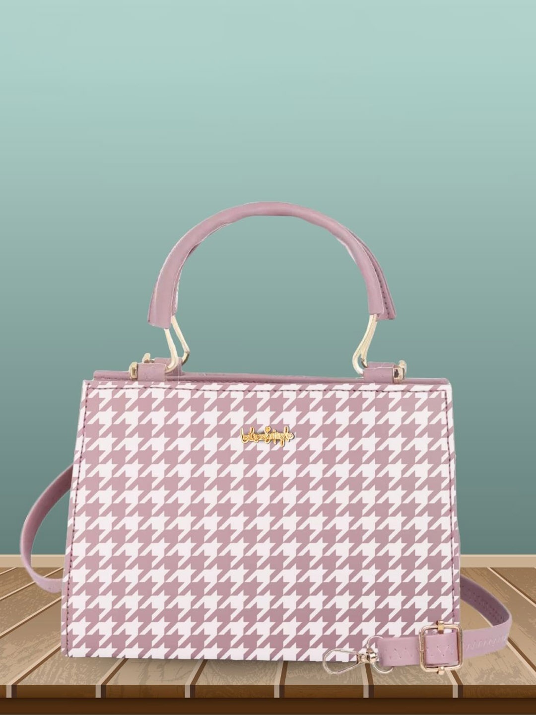 

LIKE STYLE Printed PU Handheld Bag, Pink