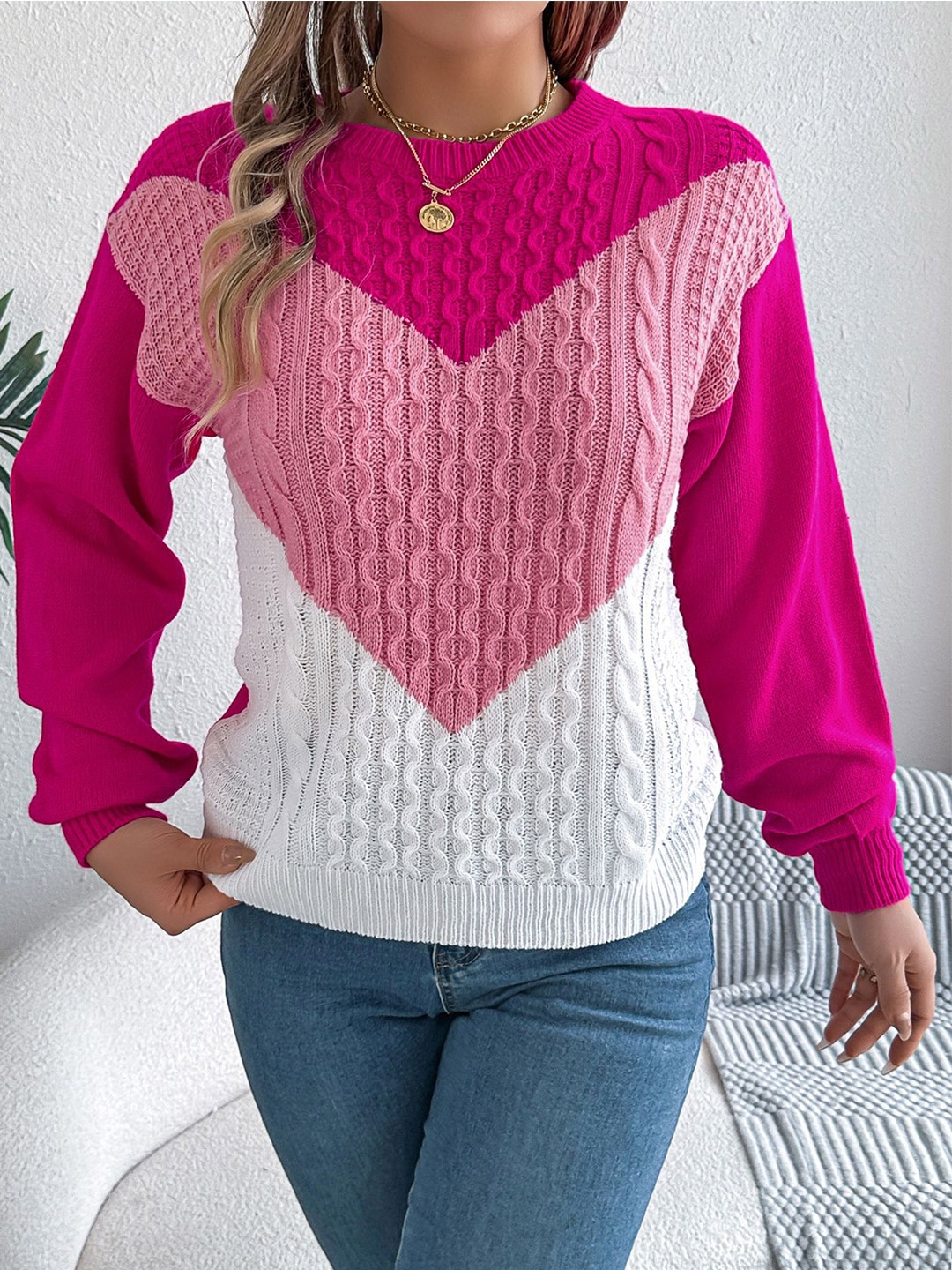 

StyleCast x Revolte Women Colourblocked Pullover, Pink