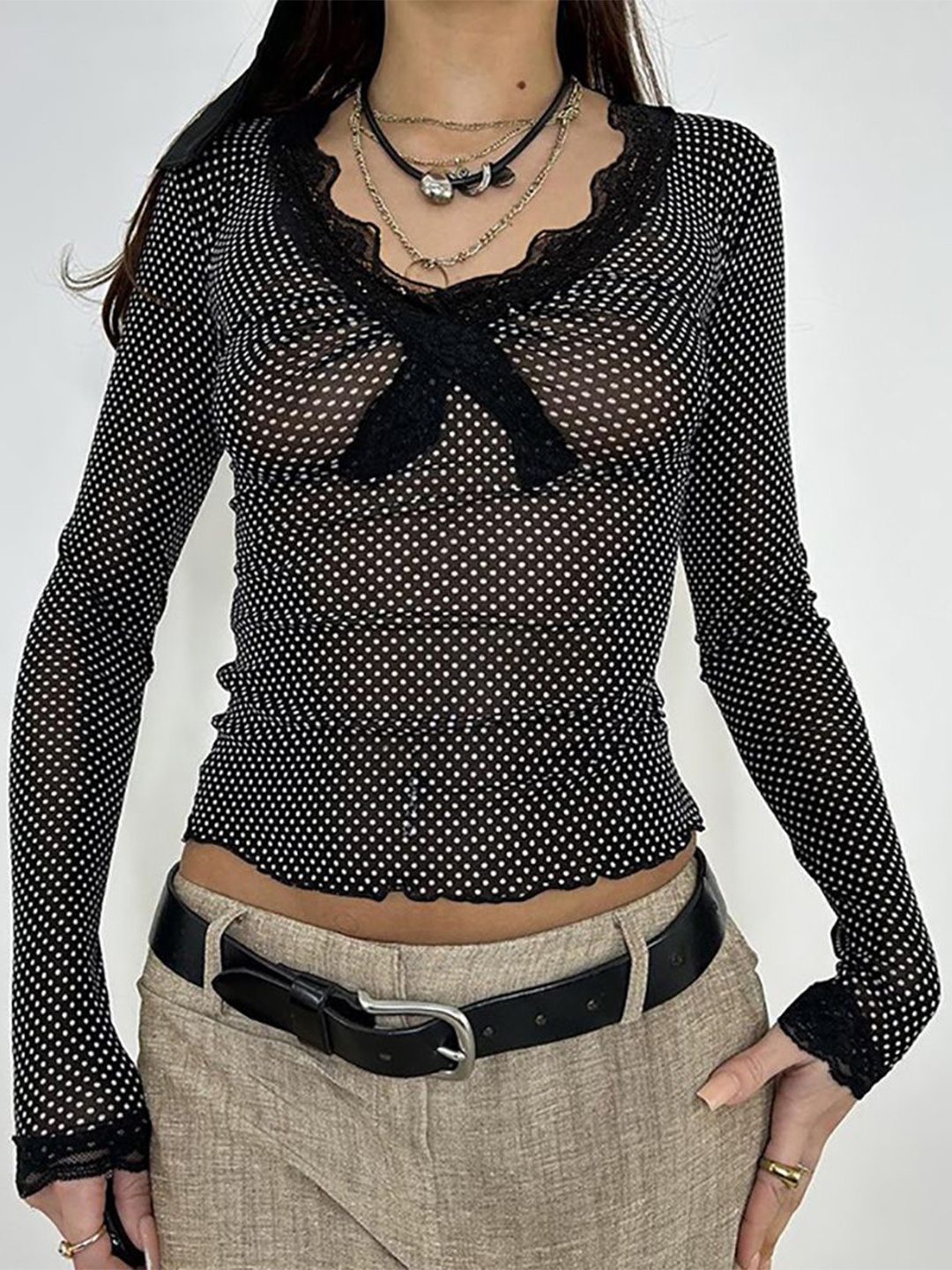 

StyleCast x Revolte Women Polka Dot Printed Crop Top, Black