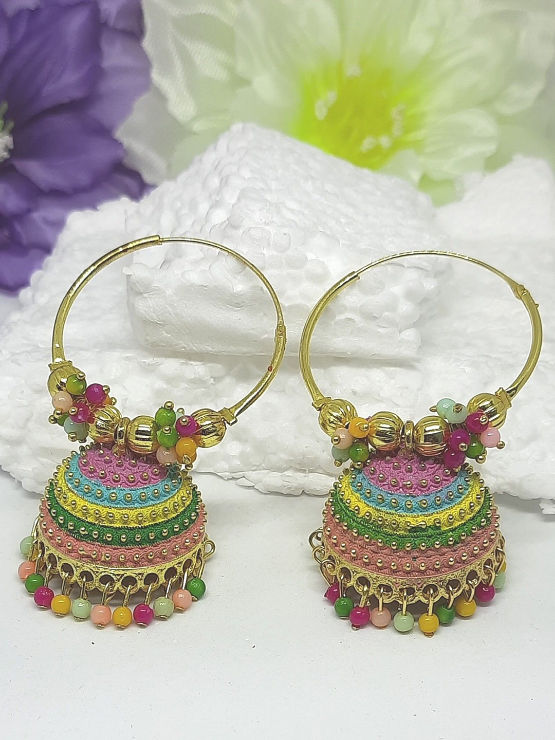 

TISHUL JEWELS Contemporary Jhumkas Earrings, Multi