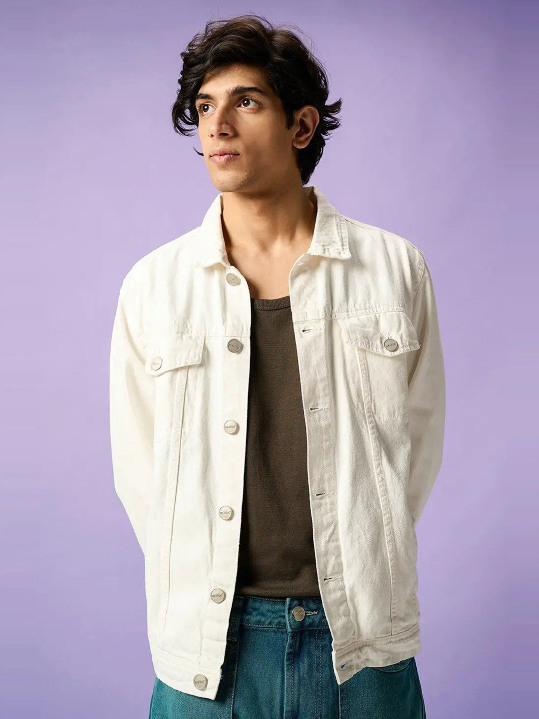 

FREAKINS Men Washed Denim Jacket, White