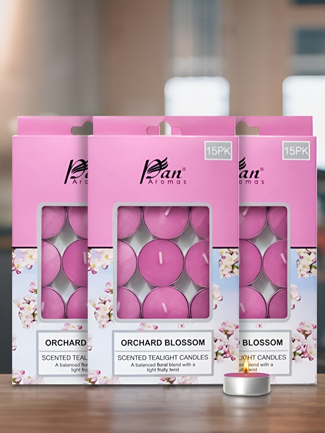 

Pan Aromas Pink & White 3 Pieces Orchard Blossom Scented Tea Light Candles