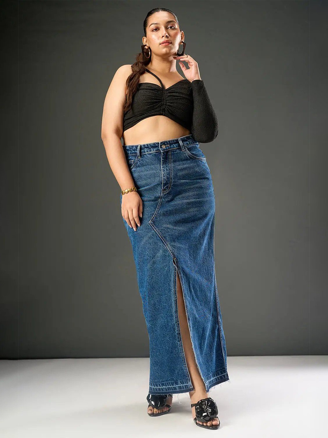 

FREAKINS Women Pure Cotton Straight Maxi Skirt, Blue