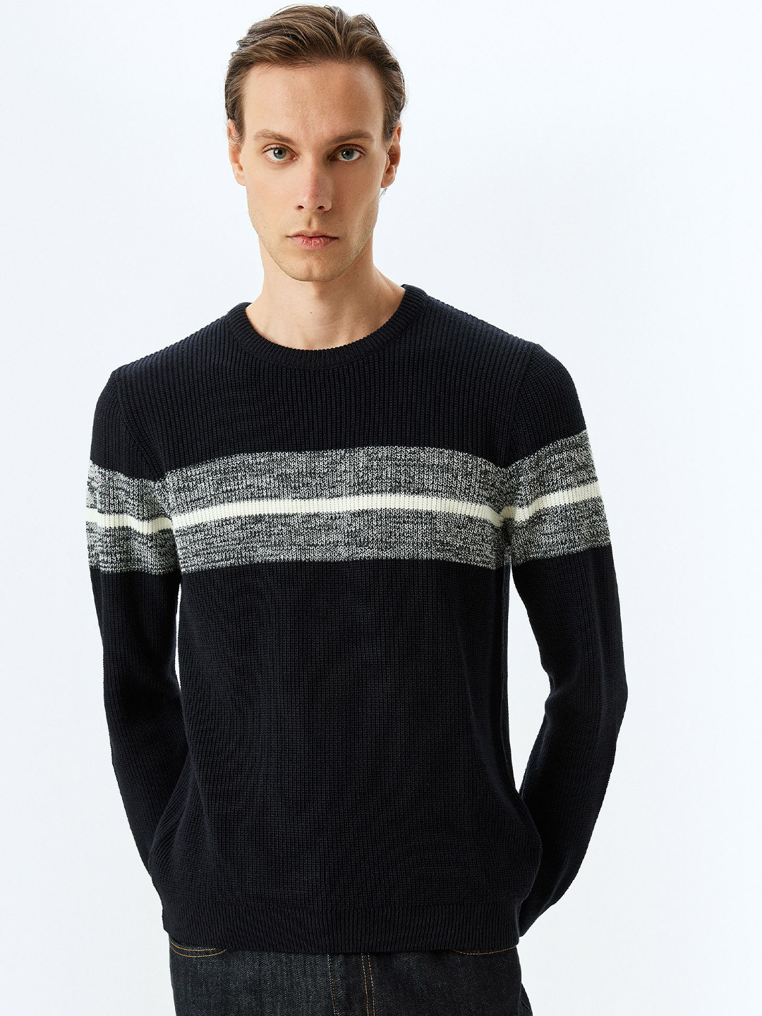 

Koton Men Striped Pullover, Black