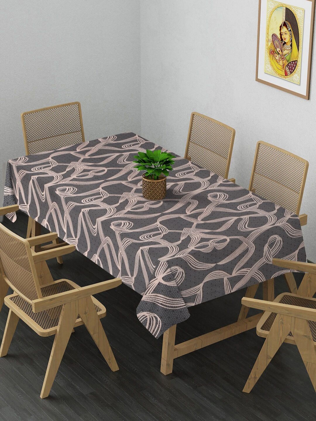 

Arrabi Grey & Peach Colored Printed 8-Seater Table Cover