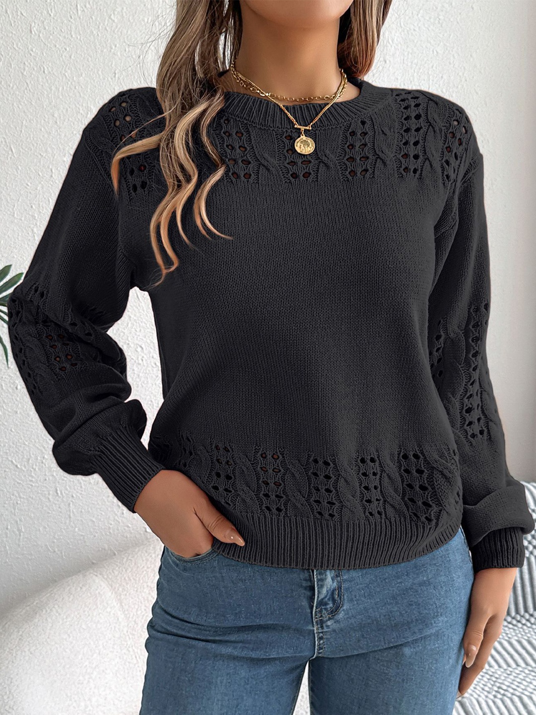 

StyleCast x Revolte Women Round Neck Pullover Sweater, Black