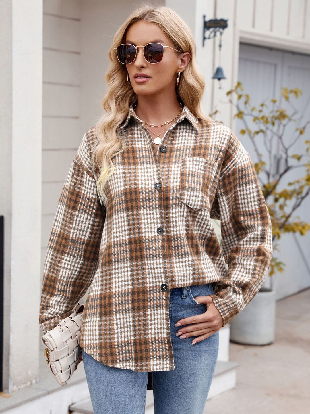 

StyleCast x Revolte Women Opaque Checked Casual Shirt, Khaki