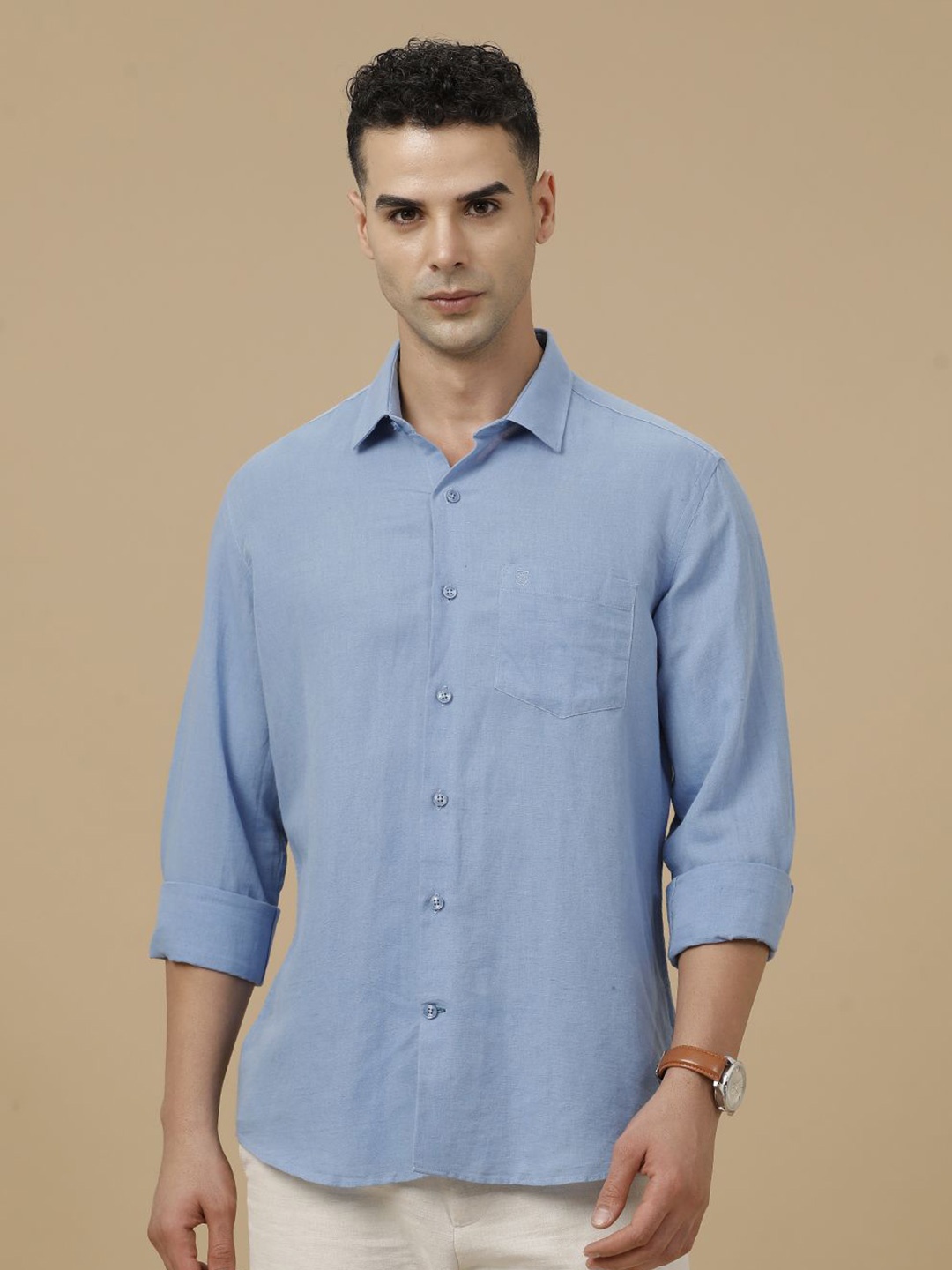 

Linen Club Contemporary Slim Fit Linen Cotton Casual Shirt, Blue