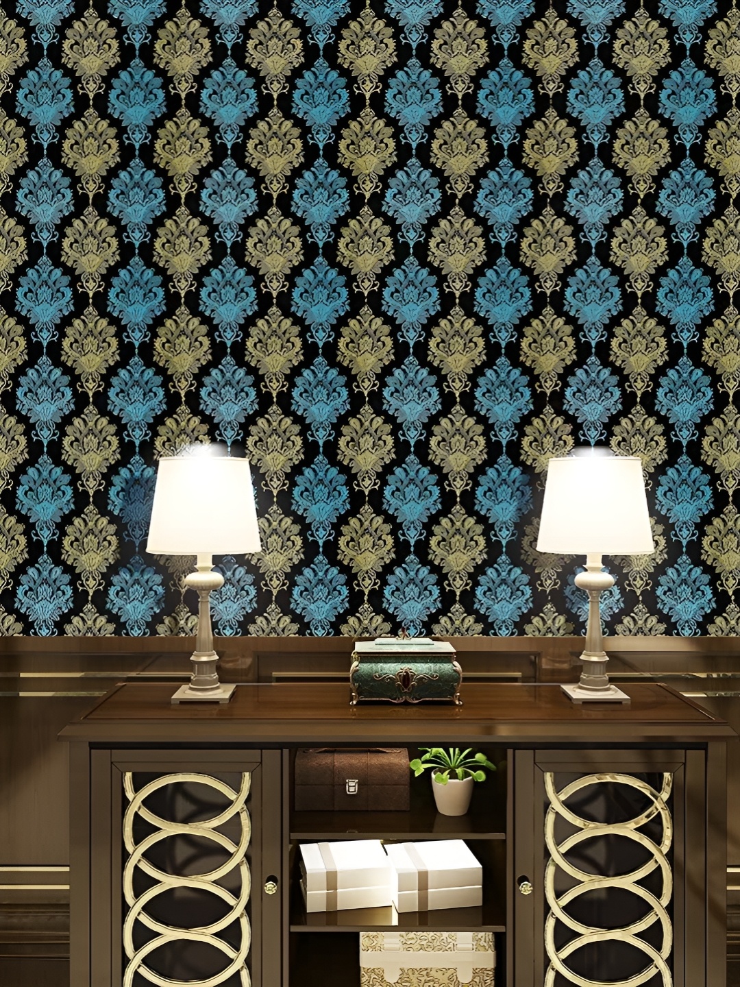 

Asian royal Black & Blue Printed Waterproof Wallpaper