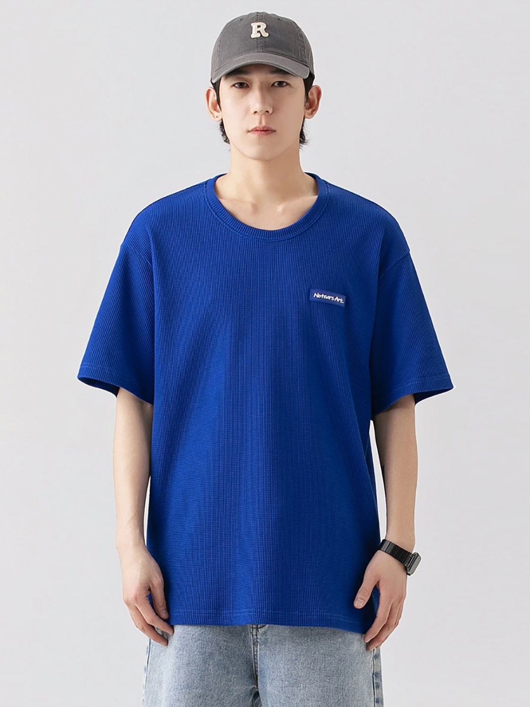 

StyleCast x Revolte Men Self Design Round Neck Relaxed Fit T-shirt, Blue