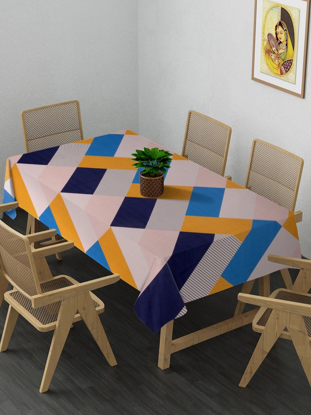 

Arrabi Orange Colored & Blue Geometric Printed 8-Seater Table Cover