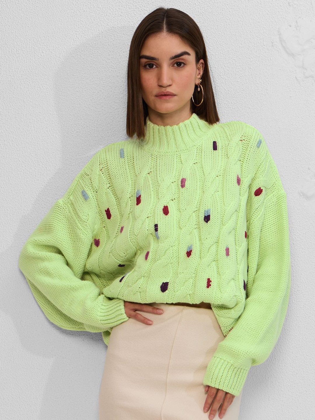 

The Souled Store Women Cable Knit Pullover, Lime green