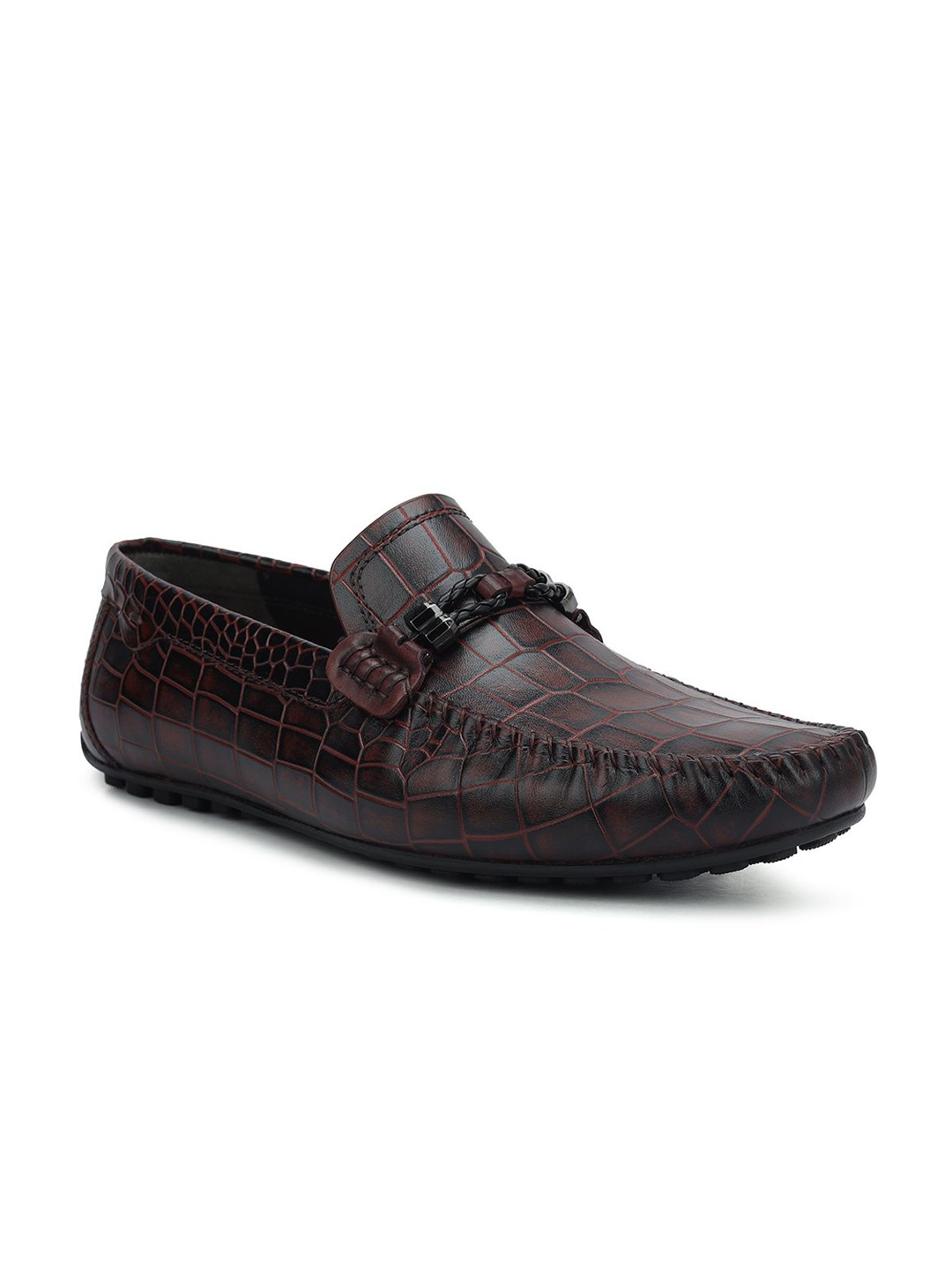 

ROSSO BRUNELLO Men Textured Formal Monk Loafers, Burgundy