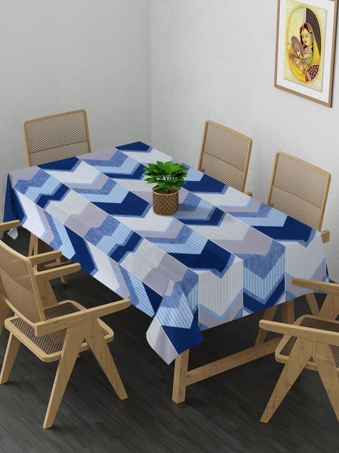 

Arrabi Blue & White Geometric Printed 8-Seater Table Cover