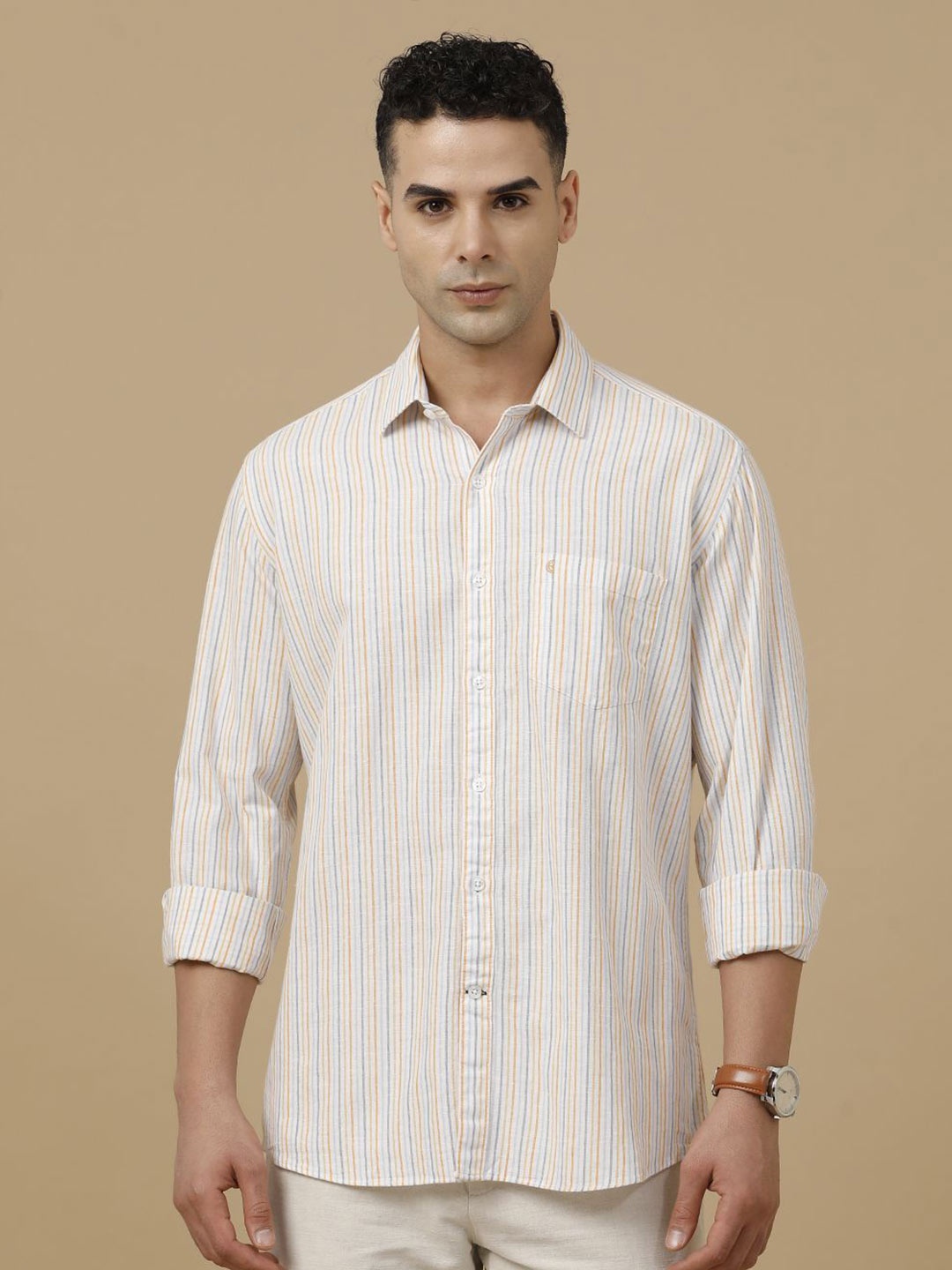 

CAVALLO by Linen Club Contemporary Slim Fit Pinstripes Casual Shirt, Orange