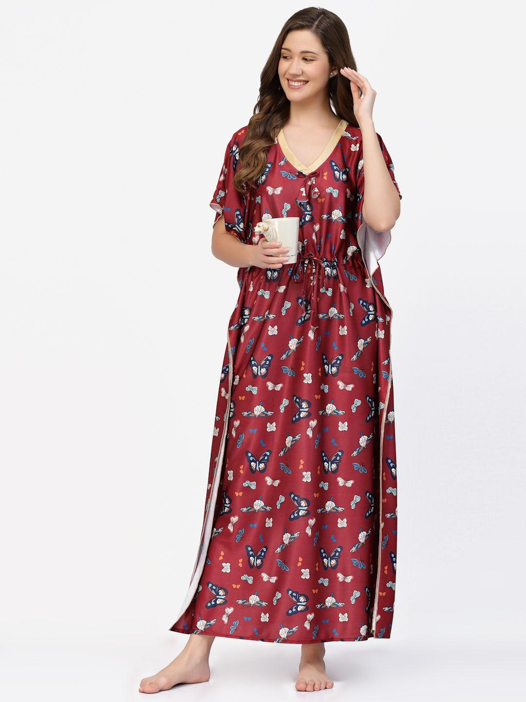 

CHUI MUI Women Printed Maxi Nightdress, Maroon