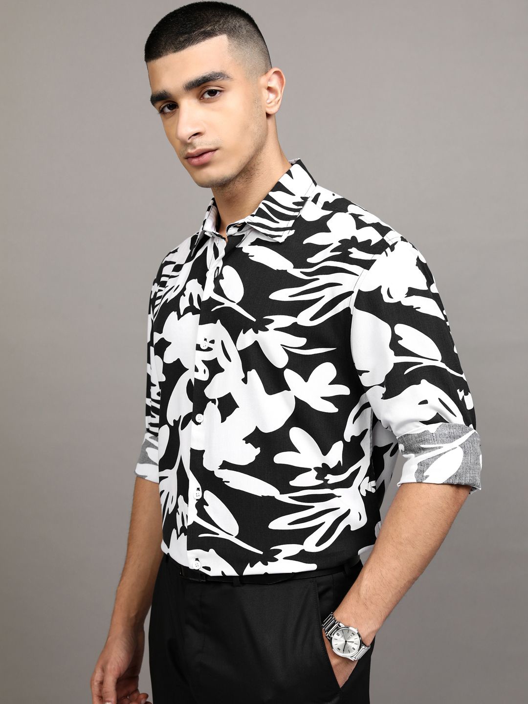 

HIGHLANDER Men Printed Relaxed Shirt, Black