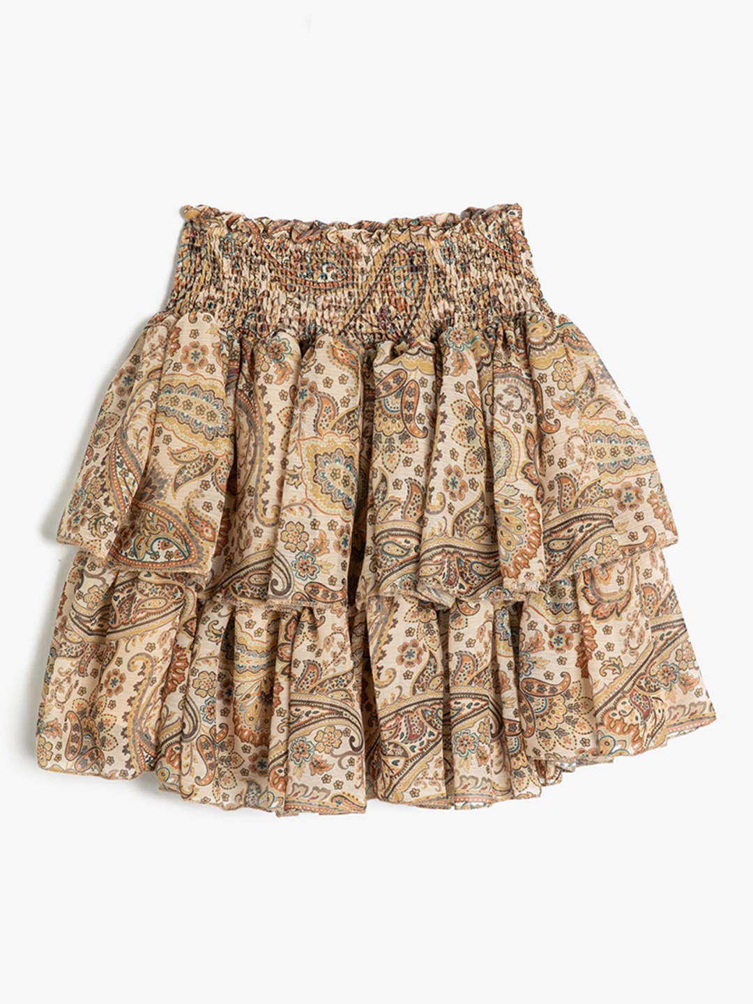 

Koton Girls Ethnic Motifs Printed Flared Mini Skirt, Brown