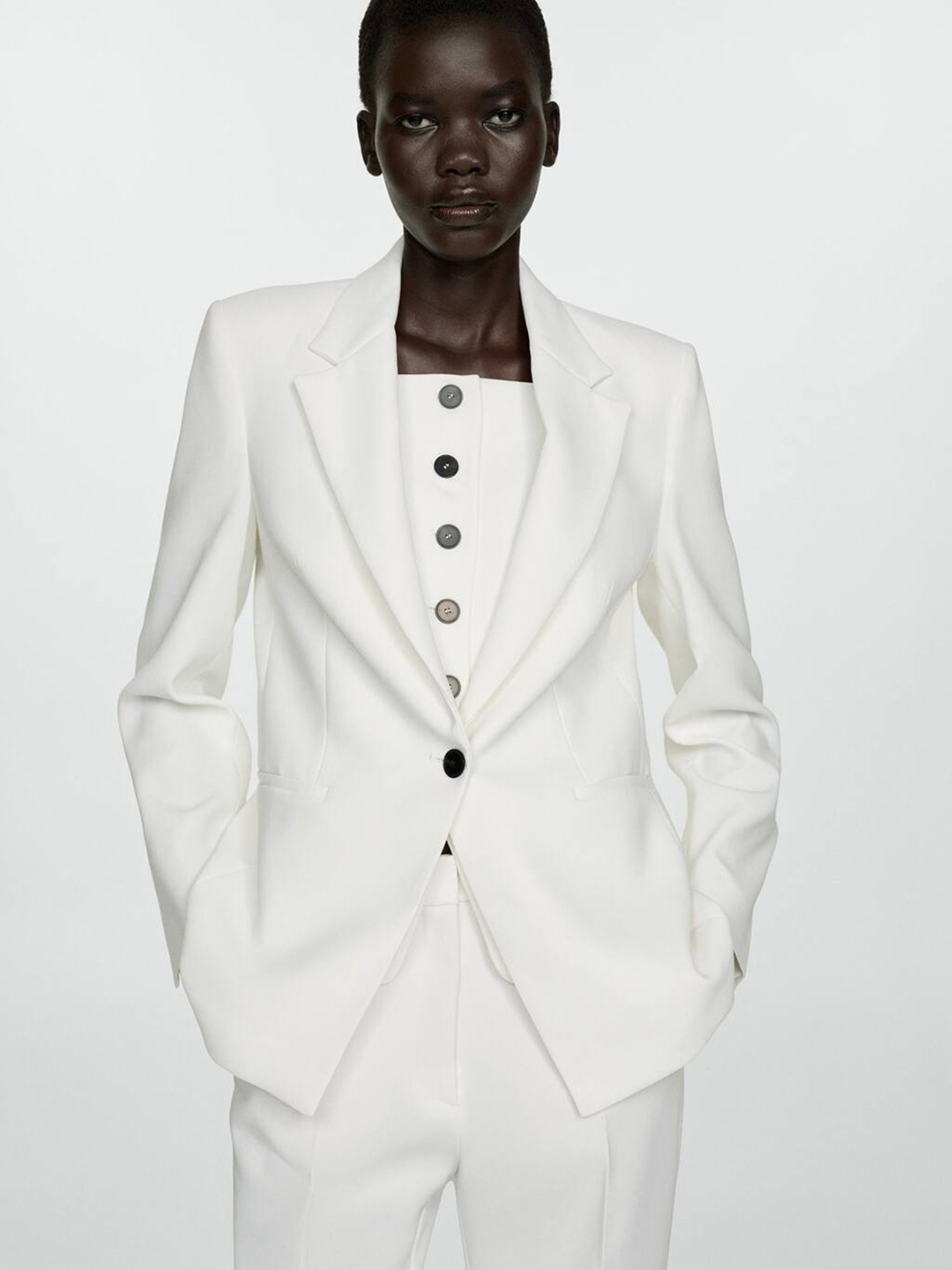 

MANGO Single-Breasted Formal Blazer, White