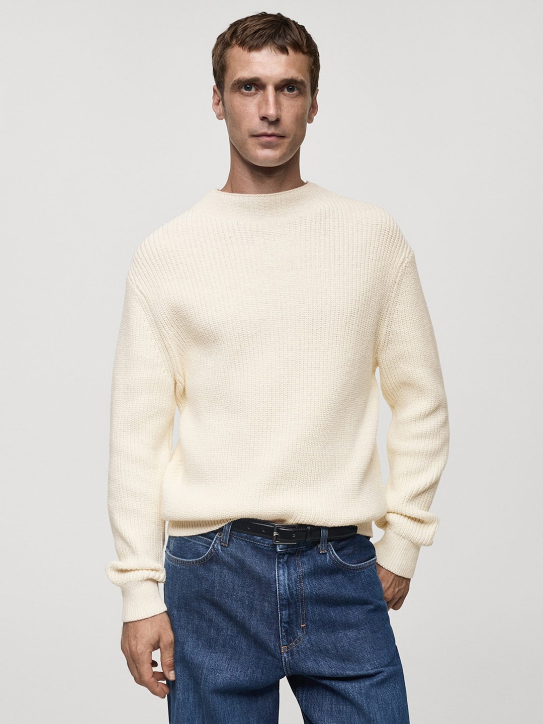 

MANGO MAN Knitted Pullover, Cream