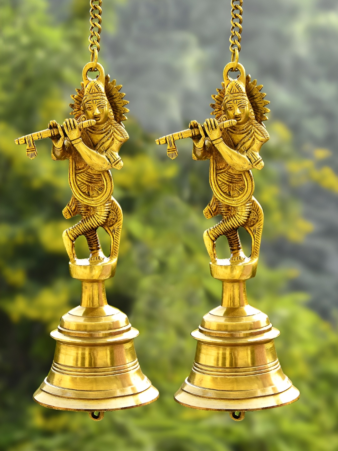 

StyleMyWay 2 Pcs Gold Toned Brass Hanging Temple Bell with Krishna - 2.2 kg