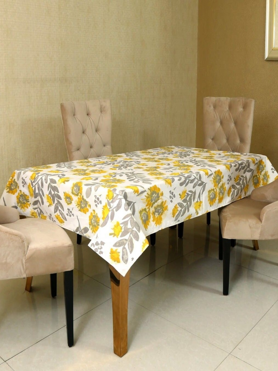 

BILBERRY Furnishing by preeti grover Cotton Rectangular Printed Dining Table Cloth, White