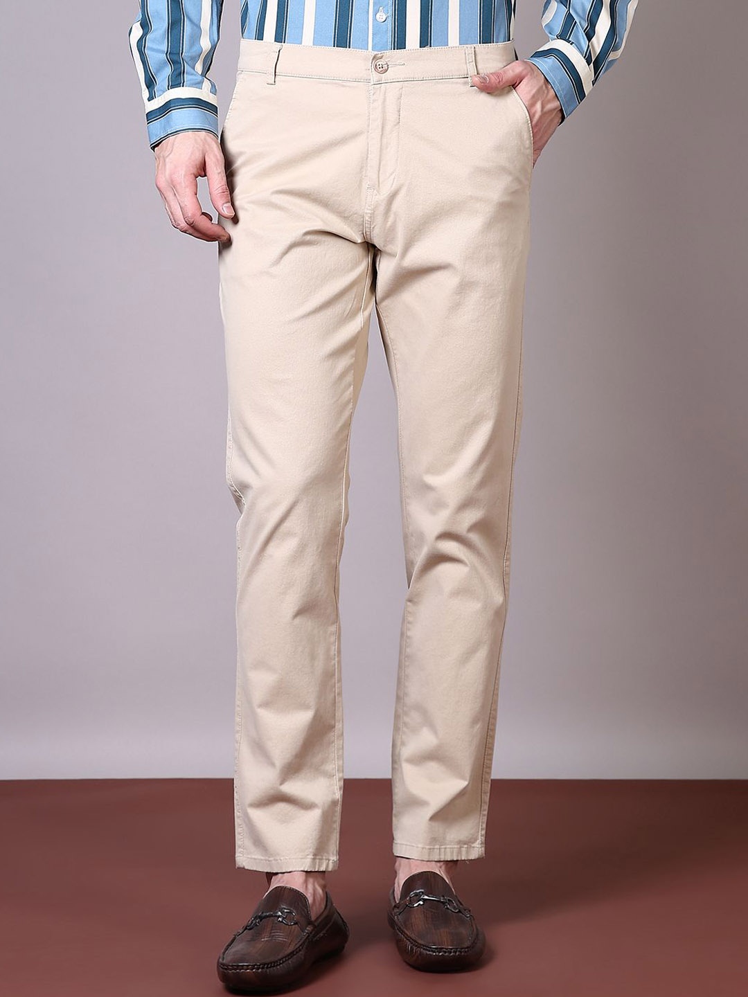 

V-Mart Men Cotton Mid-Rise Regular Fit Chinos Trousers, Beige