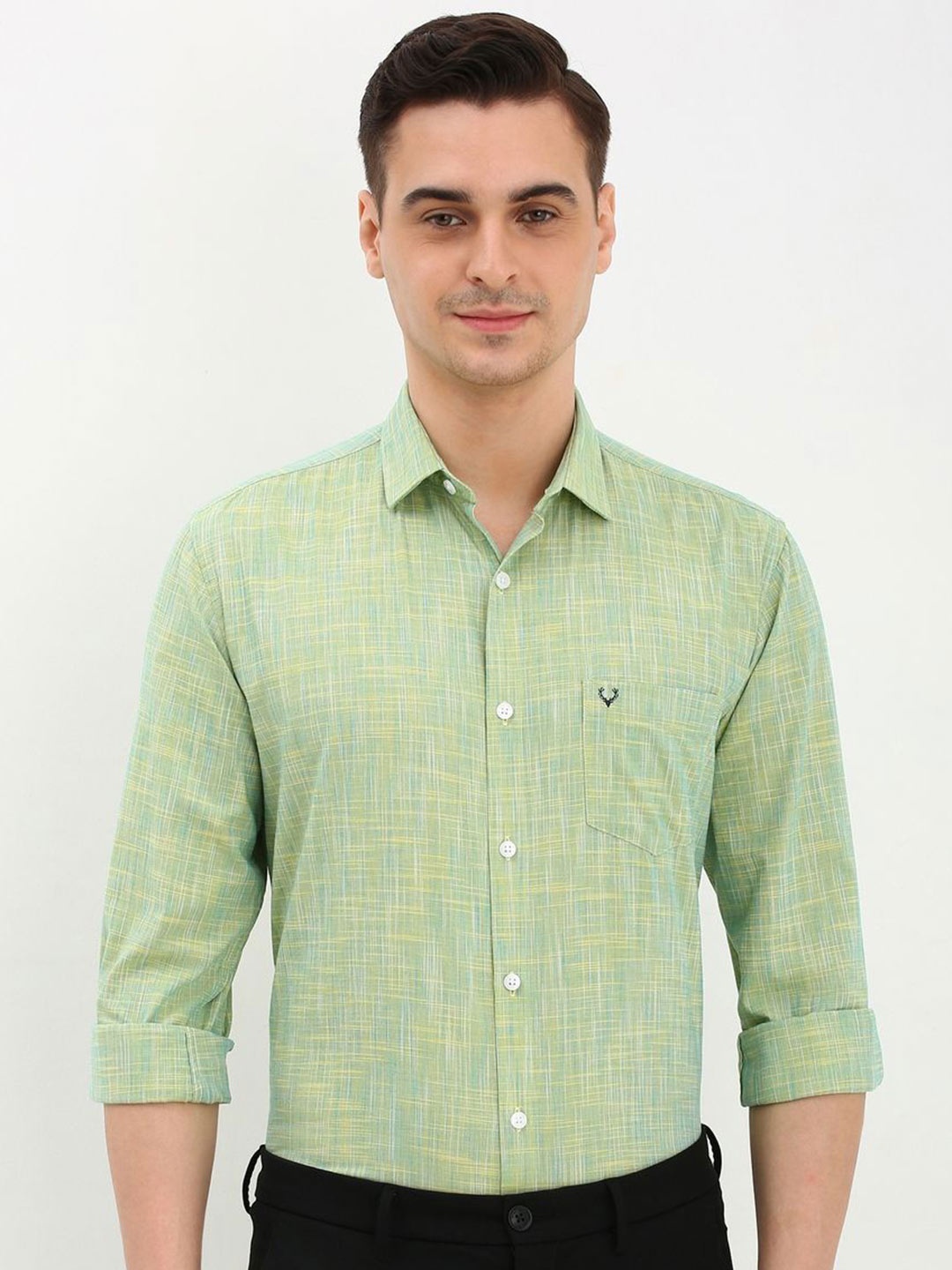 

Allen Solly Men Slim Fit Opaque Printed Formal Shirt, Green