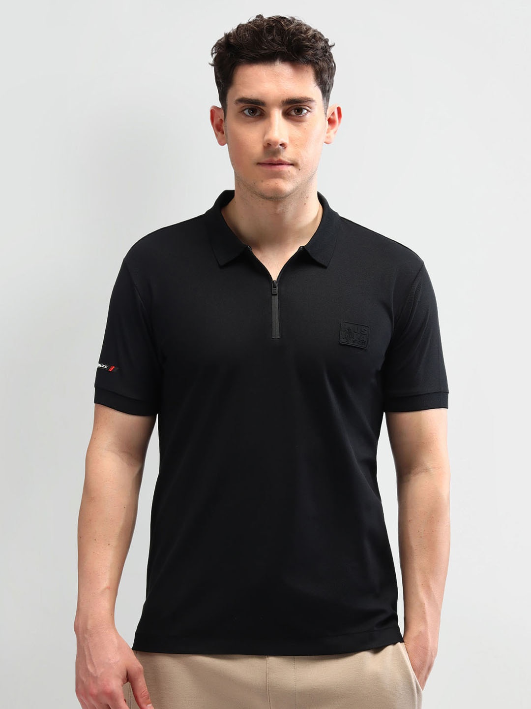

U.S. Polo Assn. Brand Logo Polo Collar Slim Fit T-shirt, Black